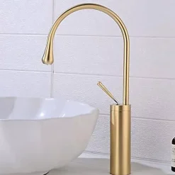 Silla Global SILLA Mitigeur lavabo moderne bec haut en Laiton, économie d'eau, Doré* Robinet Lavabo Et Vasque