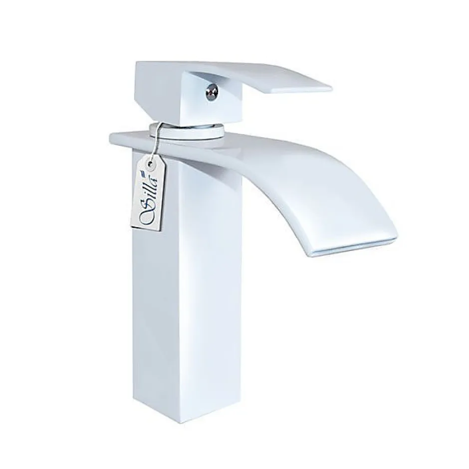 Silla Global SILLA Mitigeur lavabo moderne en Laiton, cascade, Blanc* Robinet Lavabo Et Vasque