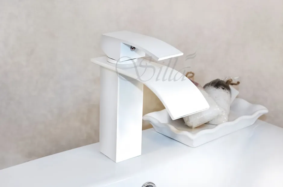 Silla Global SILLA Mitigeur lavabo moderne en Laiton, cascade, Blanc* Robinet Lavabo Et Vasque