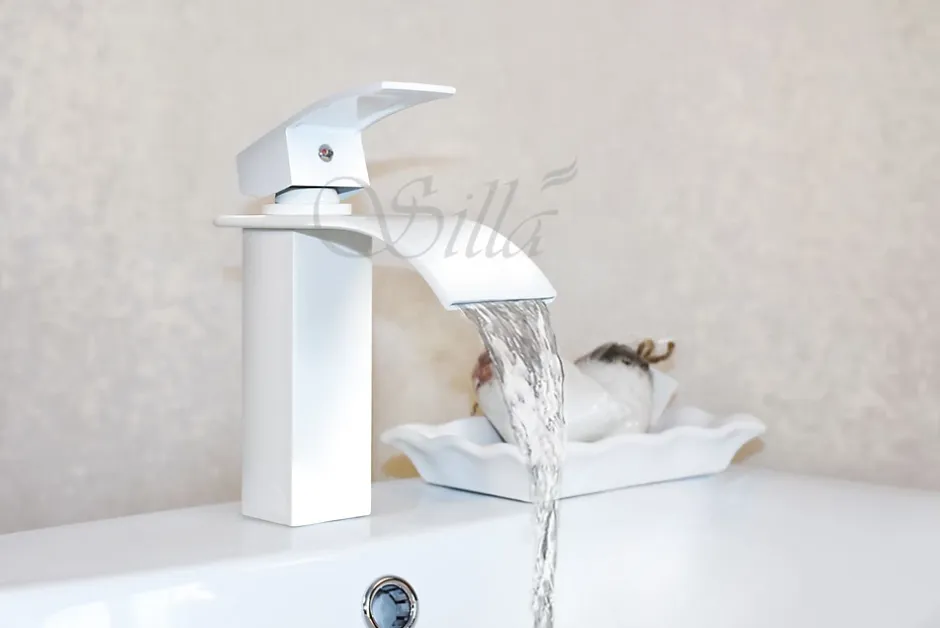 Silla Global SILLA Mitigeur lavabo moderne en Laiton, cascade, Blanc* Robinet Lavabo Et Vasque