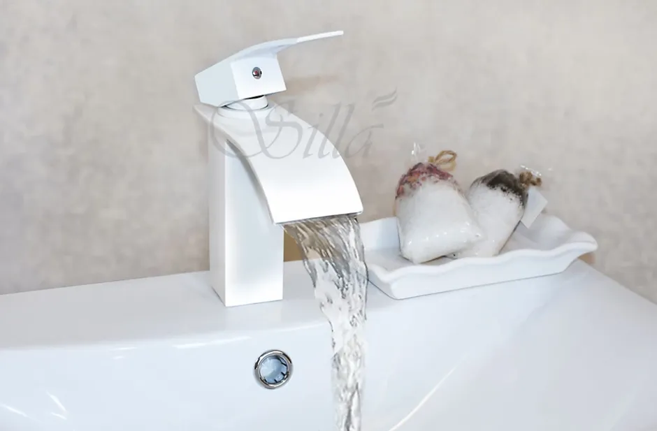 Silla Global SILLA Mitigeur lavabo moderne en Laiton, cascade, Blanc* Robinet Lavabo Et Vasque