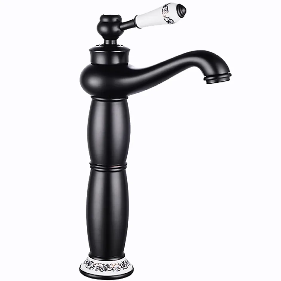 Silla Global SILLA Mitigeur lavabo retro bec haut en Laiton, économie d'eau, Noir