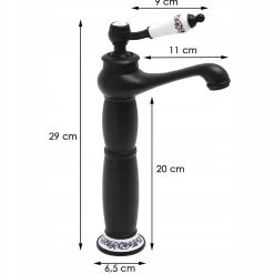 Silla Global SILLA Mitigeur lavabo retro bec haut en Laiton, économie d'eau, Noir
