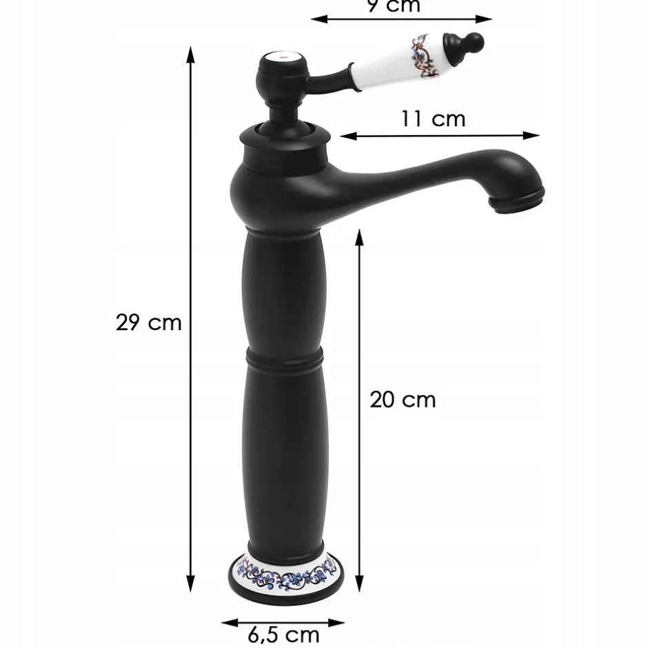 Silla Global SILLA Mitigeur lavabo retro bec haut en Laiton, économie d'eau, Noir