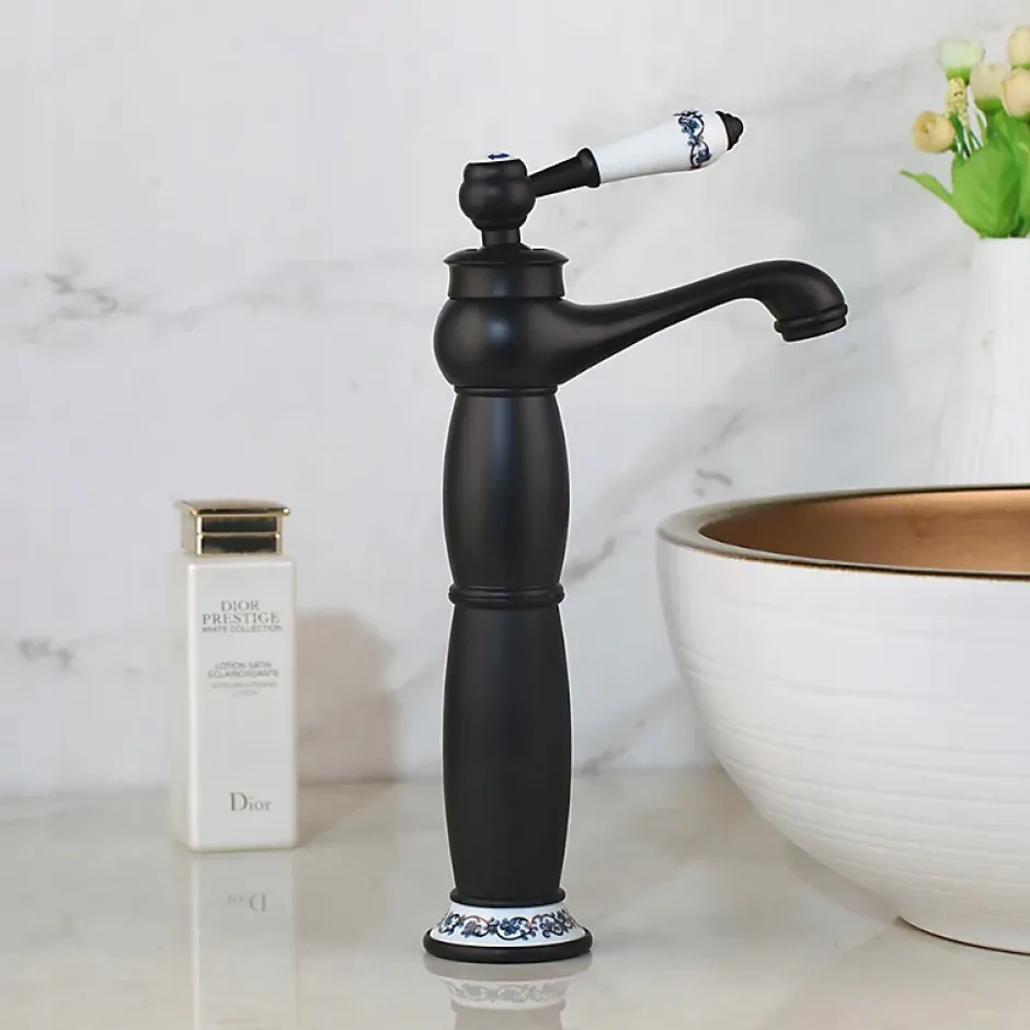 Silla Global SILLA Mitigeur lavabo retro bec haut en Laiton, économie d'eau, Noir