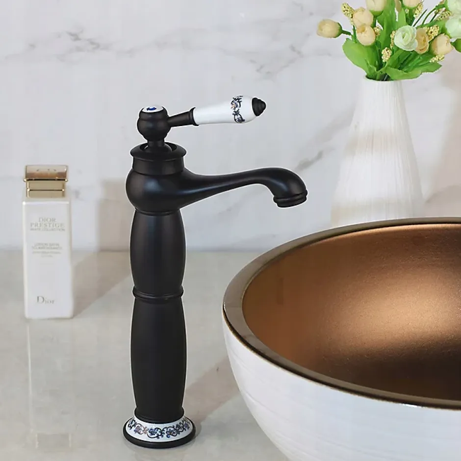 Silla Global SILLA Mitigeur lavabo retro bec haut en Laiton, économie d'eau, Noir