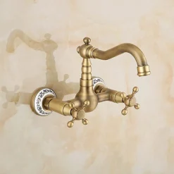 Silla Global SILLA Mitigeur lavabo retro en Laiton, mural, Vintage doré* Robinet Lavabo Et Vasque