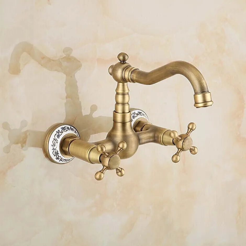 Silla Global SILLA Mitigeur lavabo retro en Laiton, mural, Vintage doré* Robinet Lavabo Et Vasque