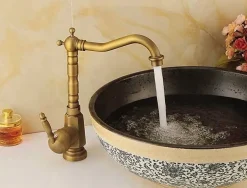 Silla Global SILLA Mitigeur lavabo retro bec haut en Laiton, économie d'eau, Vintage doré* Robinet Lavabo Et Vasque