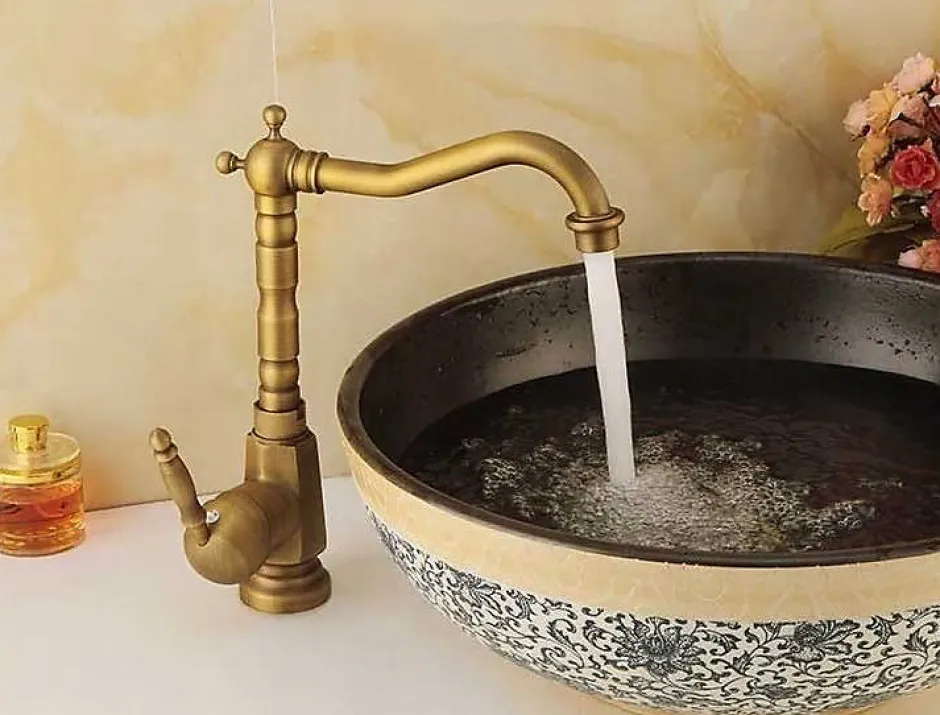 Silla Global SILLA Mitigeur lavabo retro bec haut en Laiton, économie d'eau, Vintage doré* Robinet Lavabo Et Vasque