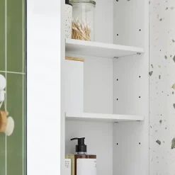 Sobuy Armoire Murale avec Miroir, 1 Porte 3 Compartiments, Étagères Réglables, Blanche