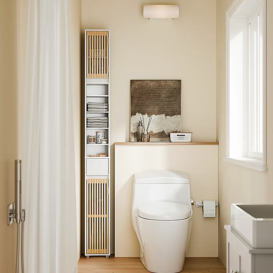 Sobuy Colonne d'Armoire pour Salle de Bain avec 6 Étagères Réglables, Blanche, 20x20x180 cm, BZR34-BW* Colonne De Salle De Bains