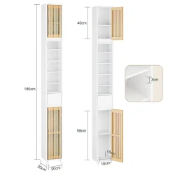 Sobuy Colonne d'Armoire pour Salle de Bain avec 6 Étagères Réglables, Blanche, 20x20x180 cm, BZR34-BW* Colonne De Salle De Bains