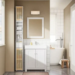 Sobuy Colonne d'Armoire pour Salle de Bain avec 6 Étagères Réglables, Blanche, 20x20x180 cm, BZR34-BW* Colonne De Salle De Bains