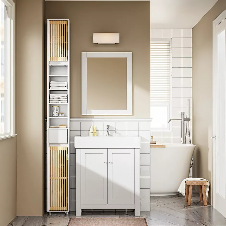 Sobuy Colonne d'Armoire pour Salle de Bain avec 6 Étagères Réglables, Blanche, 20x20x180 cm, BZR34-BW* Colonne De Salle De Bains