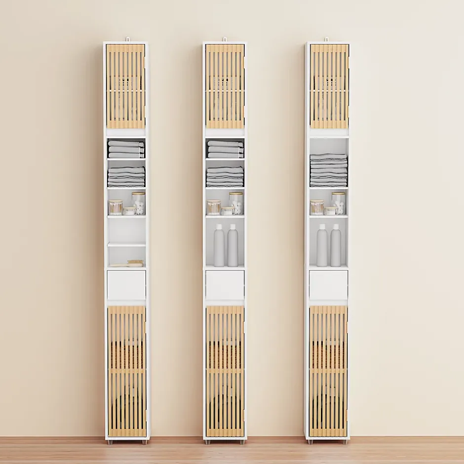 Sobuy Colonne d'Armoire pour Salle de Bain avec 6 Étagères Réglables, Blanche, 20x20x180 cm, BZR34-BW* Colonne De Salle De Bains