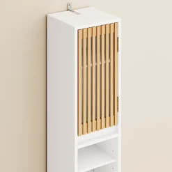 Sobuy Colonne d'Armoire pour Salle de Bain avec 6 Étagères Réglables, Blanche, 20x20x180 cm, BZR34-BW* Colonne De Salle De Bains