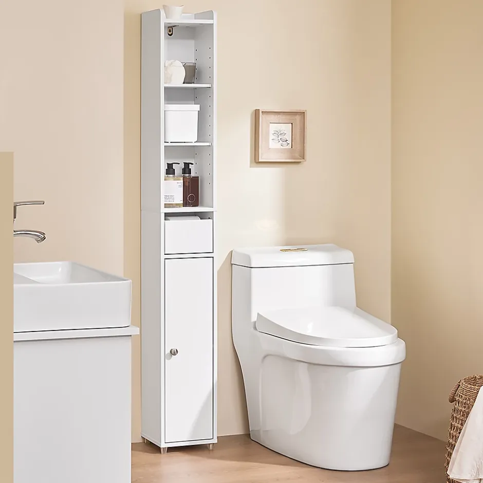 Sobuy Colonne de Salle de Bain avec Porte et Tiroir Résistant à l'Humidité Blanc* Colonne De Salle De Bains