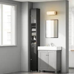 Sobuy Colonne de salle de bain étanche avec étagères et tiroirs réglables, MDF noir* Colonne De Salle De Bains