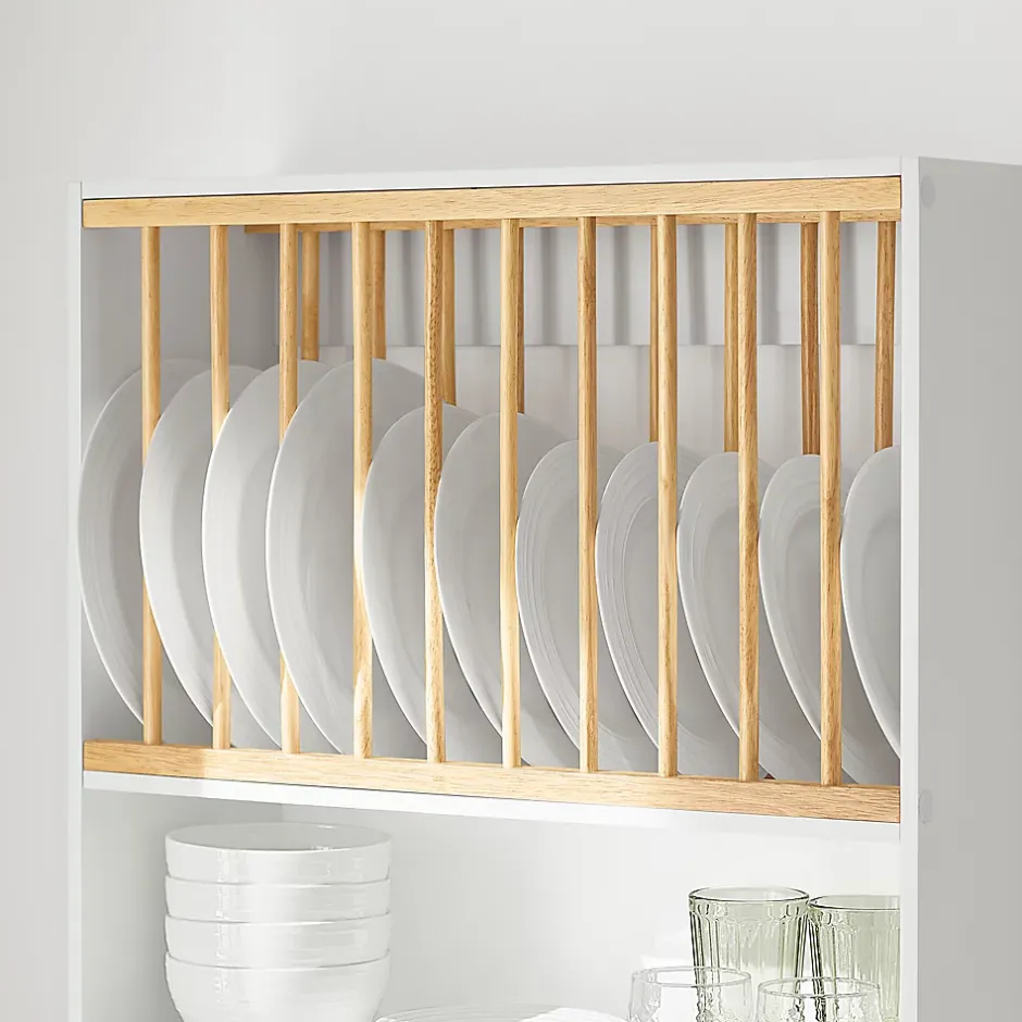 Sobuy KCR09-W Porte-Assiettes Murale, Meuble de Rangement d'Assiettes et Epices, Etagère Murale Blanche* Tablier Et Habillage De Baignoire