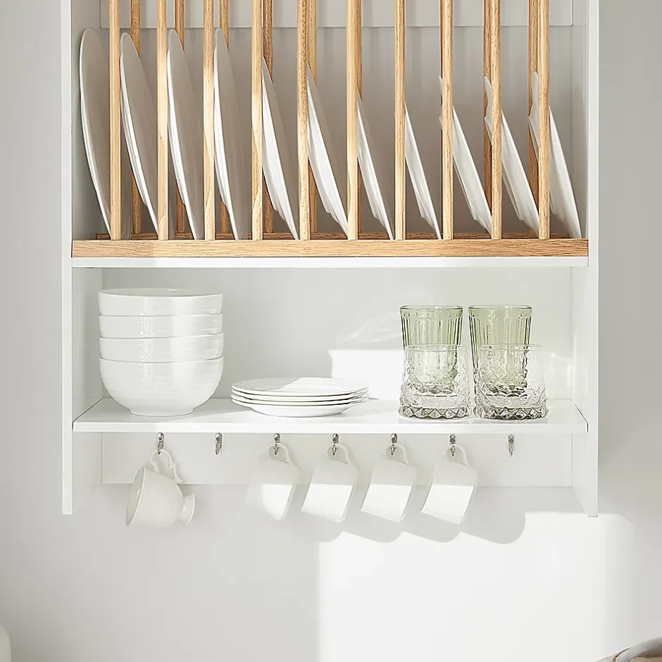 Sobuy KCR09-W Porte-Assiettes Murale, Meuble de Rangement d'Assiettes et Epices, Etagère Murale Blanche* Tablier Et Habillage De Baignoire