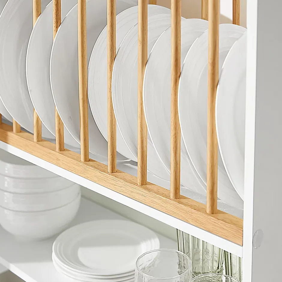 Sobuy KCR09-W Porte-Assiettes Murale, Meuble de Rangement d'Assiettes et Epices, Etagère Murale Blanche* Tablier Et Habillage De Baignoire