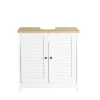 Sobuy Meuble Lavabo Salle de Bain 2 Portes 2 Étages Blanc en Bois Naturel