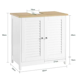 Sobuy Meuble Lavabo Salle de Bain 2 Portes 2 Étages Blanc en Bois Naturel
