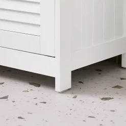 Sobuy Meuble Lavabo Salle de Bain 2 Portes 2 Étages Blanc en Bois Naturel