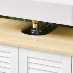 Sobuy Meuble Lavabo Salle de Bain 2 Portes 2 Étages Blanc en Bois Naturel