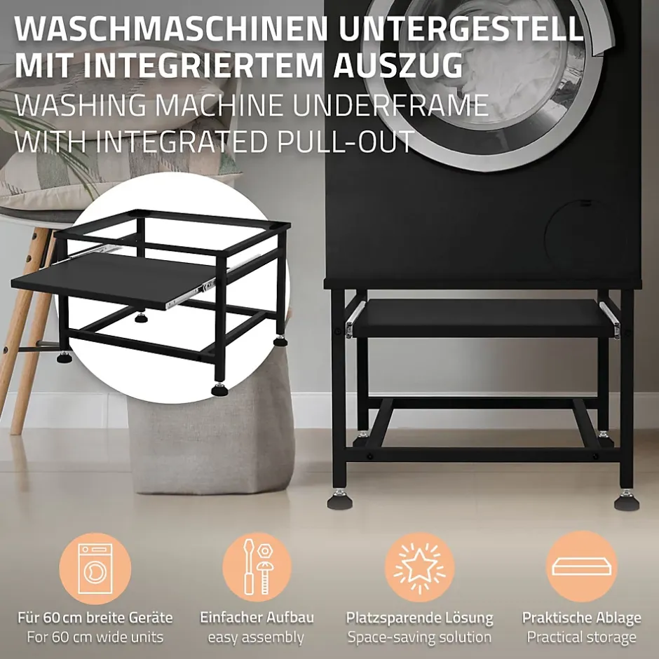 Ml-Design Socle de machine à laver avec étagère extensible base sèche-linge en acier noir* Etendoir À Linge