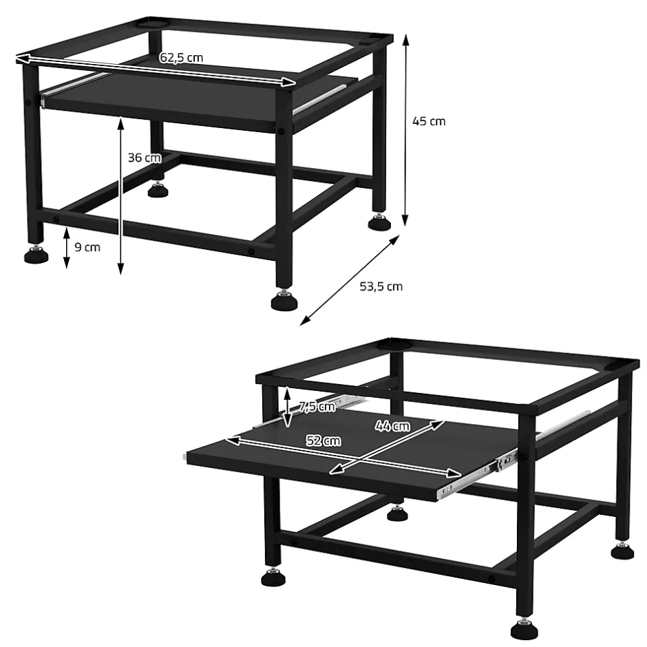 Ml-Design Socle de machine à laver avec étagère extensible base sèche-linge en acier noir* Etendoir À Linge
