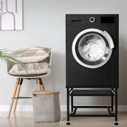 Ml-Design Socle de machine à laver avec étagère extensible base sèche-linge en acier noir* Etendoir À Linge