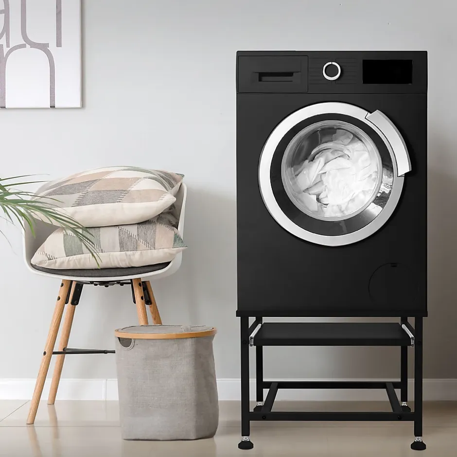 Ml-Design Socle de machine à laver avec étagère extensible base sèche-linge en acier noir* Etendoir À Linge