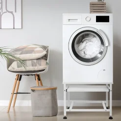 Ml-Design Socle de machine à laver avec étagère extensible base sèche-linge en acier blanc