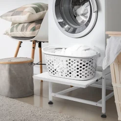 Ml-Design Socle de machine à laver avec étagère extensible base sèche-linge en acier blanc