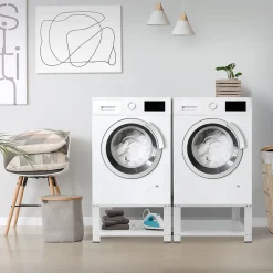 Ml-Design Socle machine à laver double avec étagère base sèche-linge blanc 150 kg/support* Etendoir À Linge