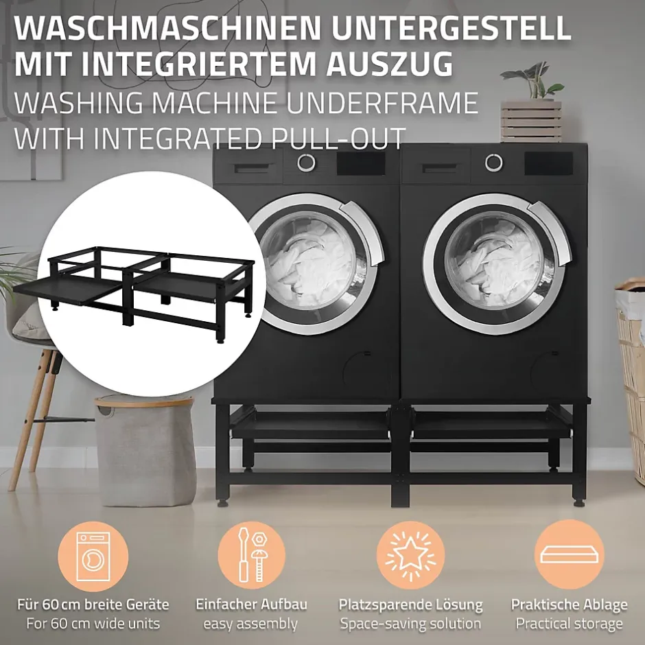 Ml-Design Socle machine à laver double avec étagère base sèche-linge noir 150 kg/support* Etendoir À Linge