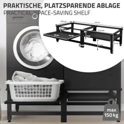 Ml-Design Socle machine à laver double avec étagère base sèche-linge noir 150 kg/support* Etendoir À Linge