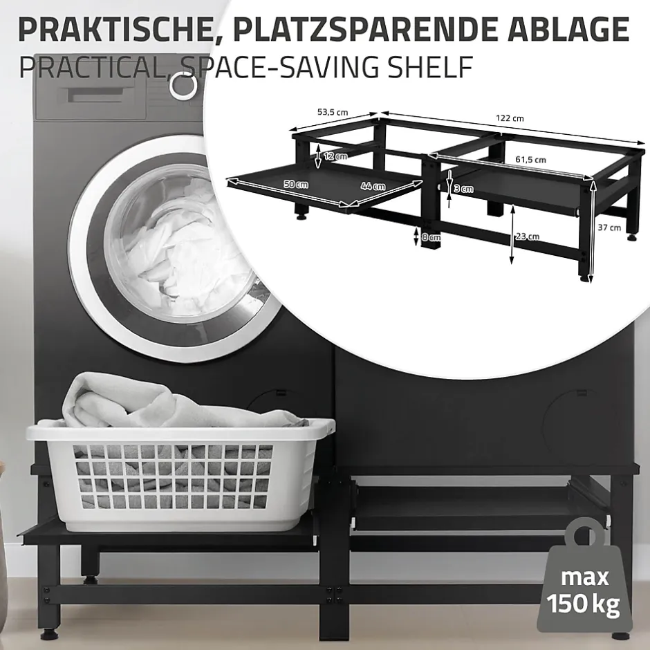 Ml-Design Socle machine à laver double avec étagère base sèche-linge noir 150 kg/support* Etendoir À Linge