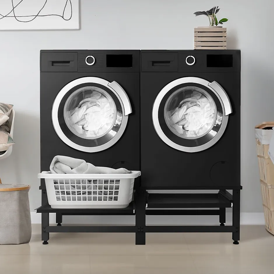 Ml-Design Socle machine à laver double avec étagère base sèche-linge noir 150 kg/support* Etendoir À Linge