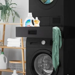 Ml-Design Socle pour machine à laver en acier noir accessoire avec tiroir 60,5x54x15 cm* Etendoir À Linge