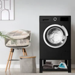 Ml-Design Socle pour machine à laver en acier noir accessoire avec étagère 63x54x32 cm* Etendoir À Linge