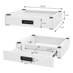 Ml-Design Socle pour machine à laver en acier blanc accessoire avec tiroir 60,5x54x15 cm