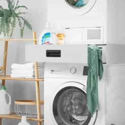 Ml-Design Socle pour machine à laver en acier blanc accessoire avec tiroir 60,5x54x15 cm