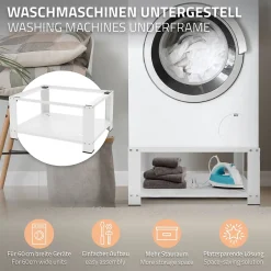 Ml-Design Socle pour machine à laver en acier blanc accessoire avec étagère 63x54x32 cm
