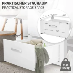 Ml-Design Socle pour machine à laver en acier blanc accessoire avec tiroir 63x54x31,5 cm