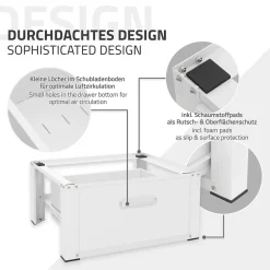 Ml-Design Socle pour machine à laver en acier blanc accessoire avec tiroir 63x54x31,5 cm