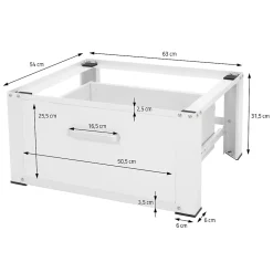 Ml-Design Socle pour machine à laver en acier blanc accessoire avec tiroir 63x54x31,5 cm
