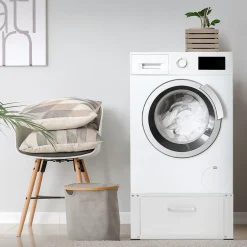 Ml-Design Socle pour machine à laver en acier blanc accessoire avec tiroir 63x54x31,5 cm